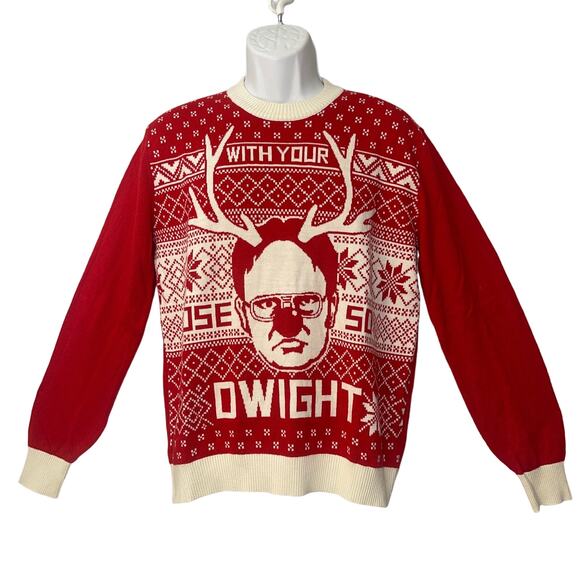 The Office WITH YOUR NOSE SO DWIGHT Ugly Christmas Sweater Size Large - Picture 1 of 4